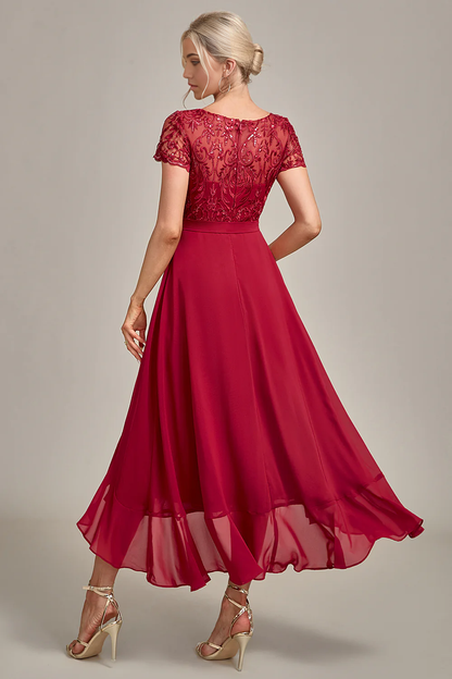 Sparkly Asymmetrical Sequin Mother of Bride Dress with Appliques