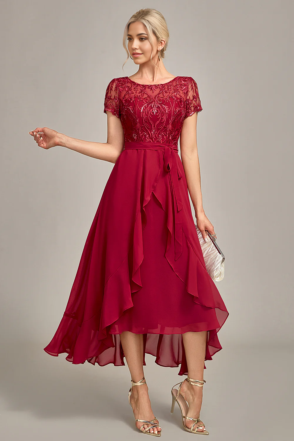 Sparkly Asymmetrical Sequin Mother of Bride Dress with Appliques