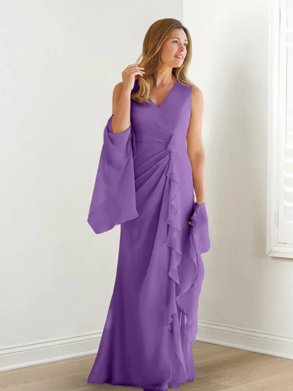 Wrap body/column V-neck sleeveless wrap body mother of the bride dress