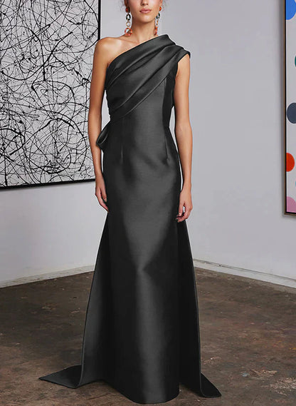 Tight fit/straight cut off shoulder mother of the bride dress