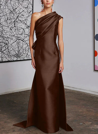 Tight fit/straight cut off shoulder mother of the bride dress