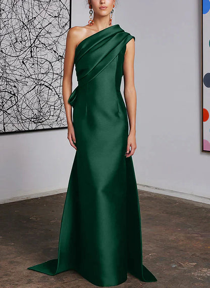 Tight fit/straight cut off shoulder mother of the bride dress