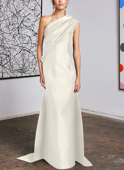 Tight fit/straight cut off shoulder mother of the bride dress