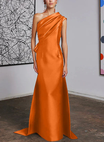 Tight fit/straight cut off shoulder mother of the bride dress