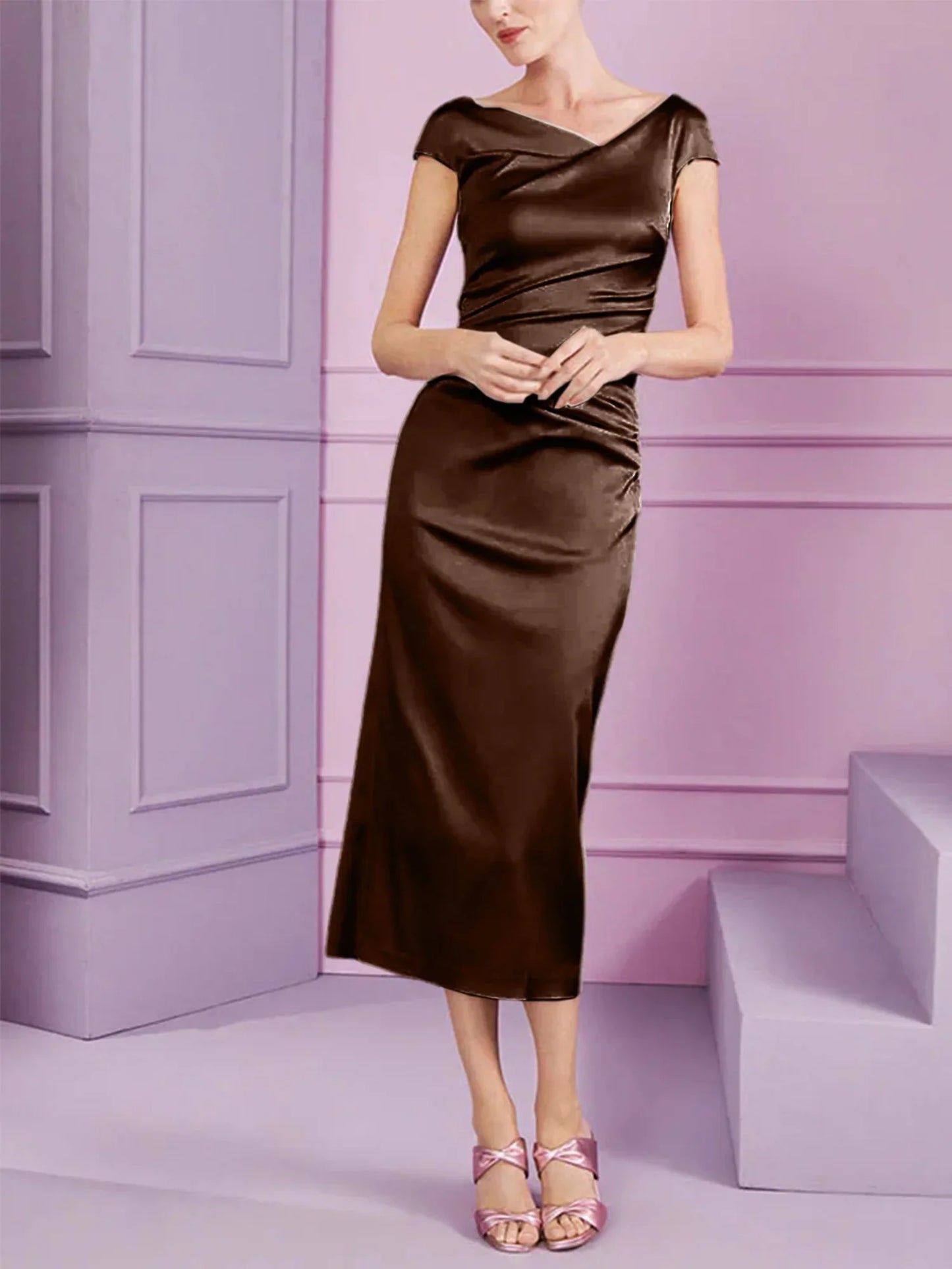 Tight fit/column style lapel long style mother of the bride dress
