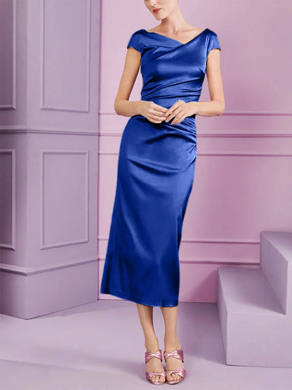 Tight fit/column style lapel long style mother of the bride dress