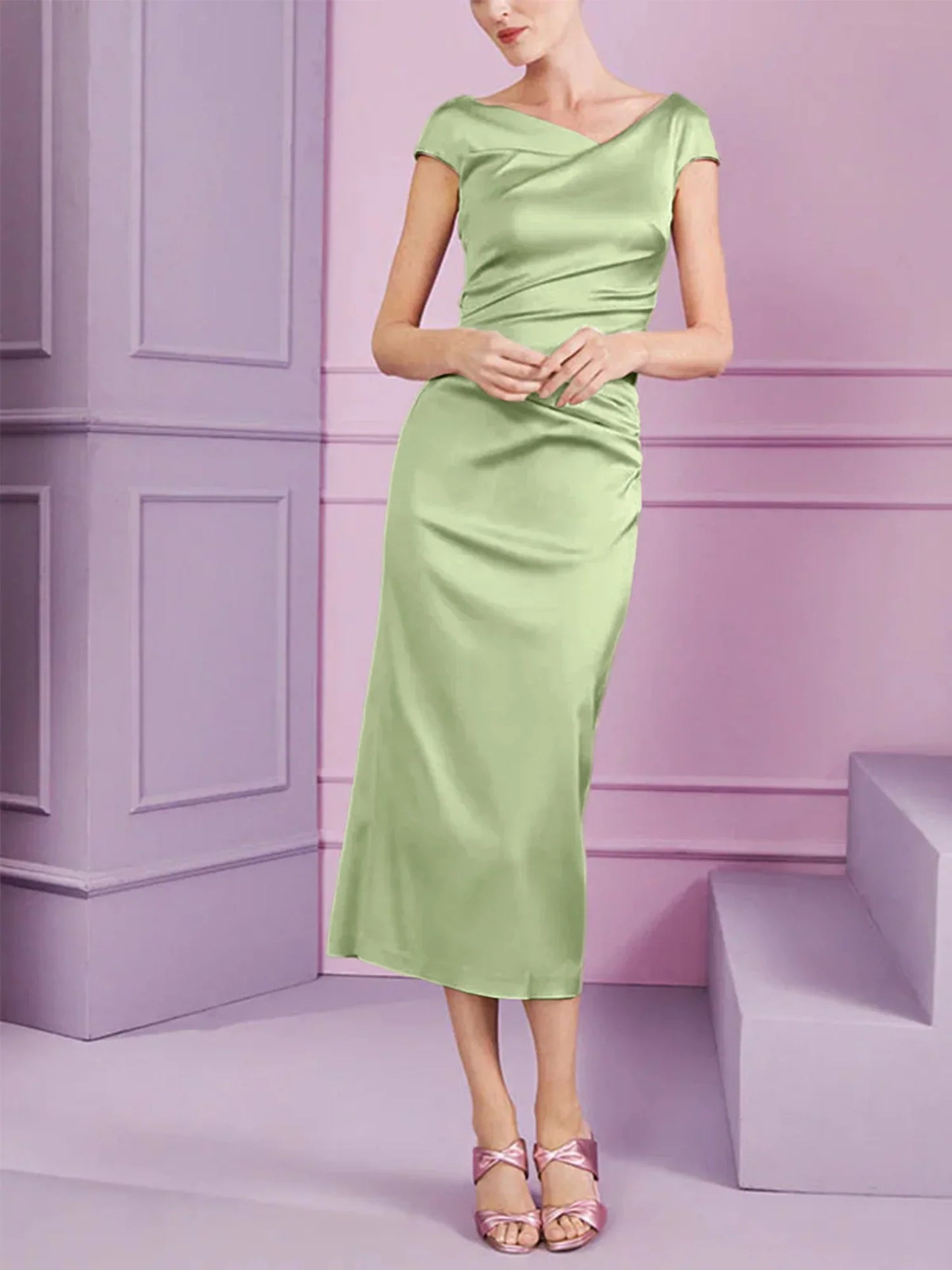 Tight fit/column style lapel long style mother of the bride dress