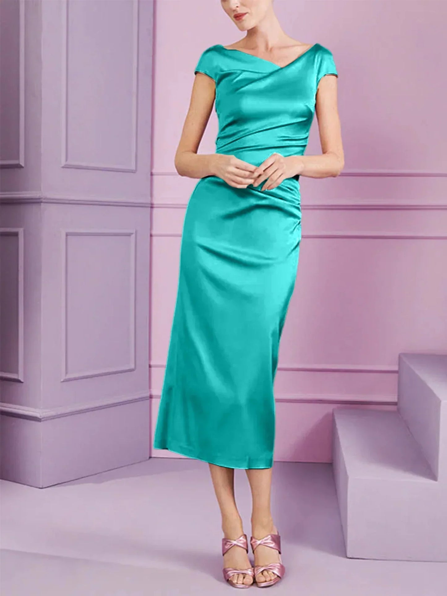 Tight fit/column style lapel long style mother of the bride dress