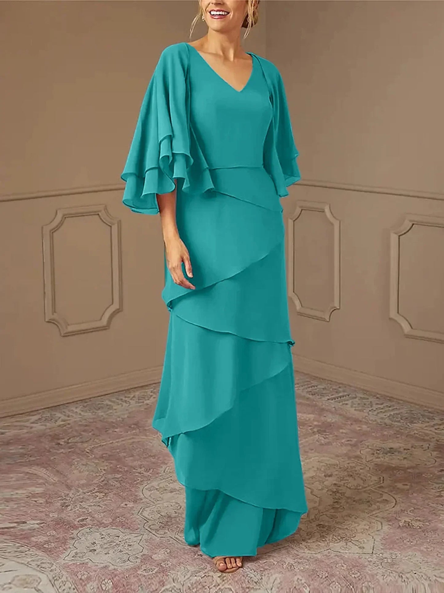 Slim fit/pillar V-neck mother of the bride dress