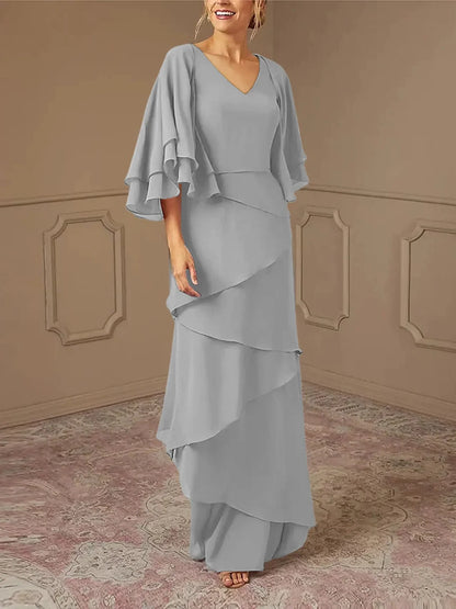 Slim fit/pillar V-neck mother of the bride dress