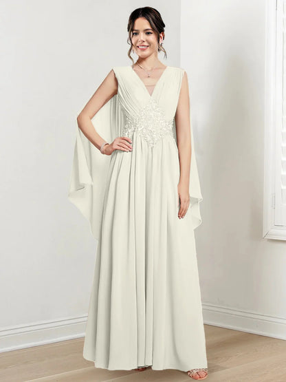 A-line/Princess V-neck to floor length mother of the bride dress