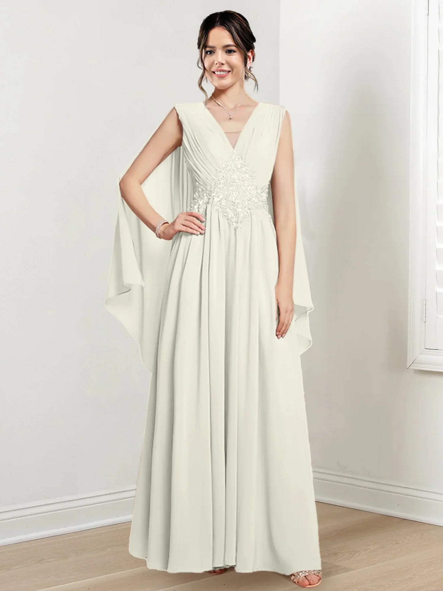 A-line/Princess V-neck to floor length mother of the bride dress