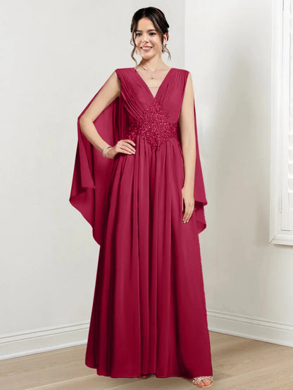 A-line/Princess V-neck to floor length mother of the bride dress
