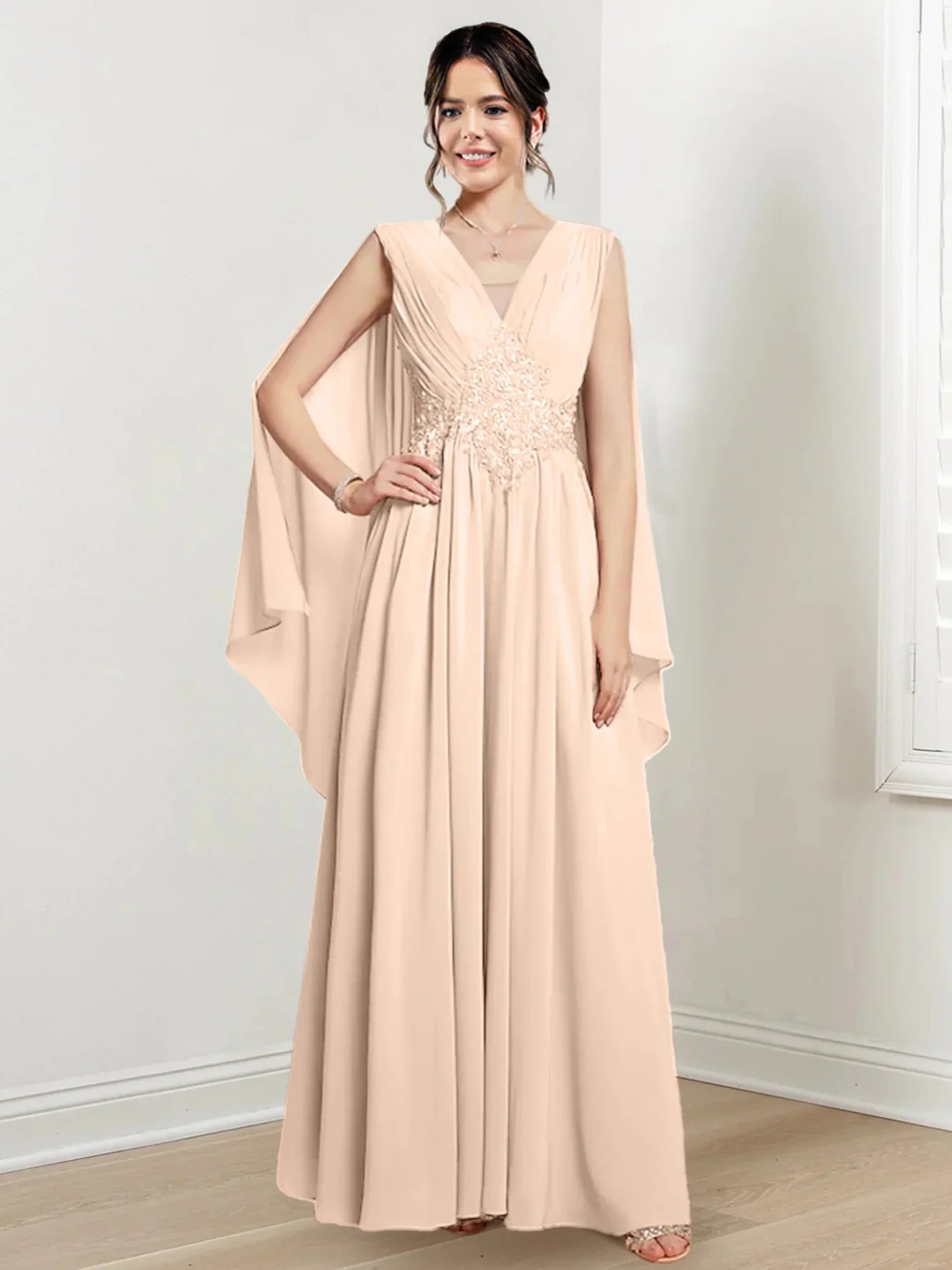 A-line/Princess V-neck to floor length mother of the bride dress