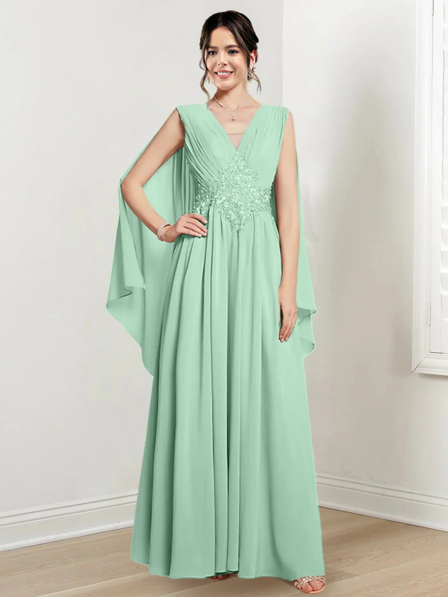 A-line/Princess V-neck to floor length mother of the bride dress