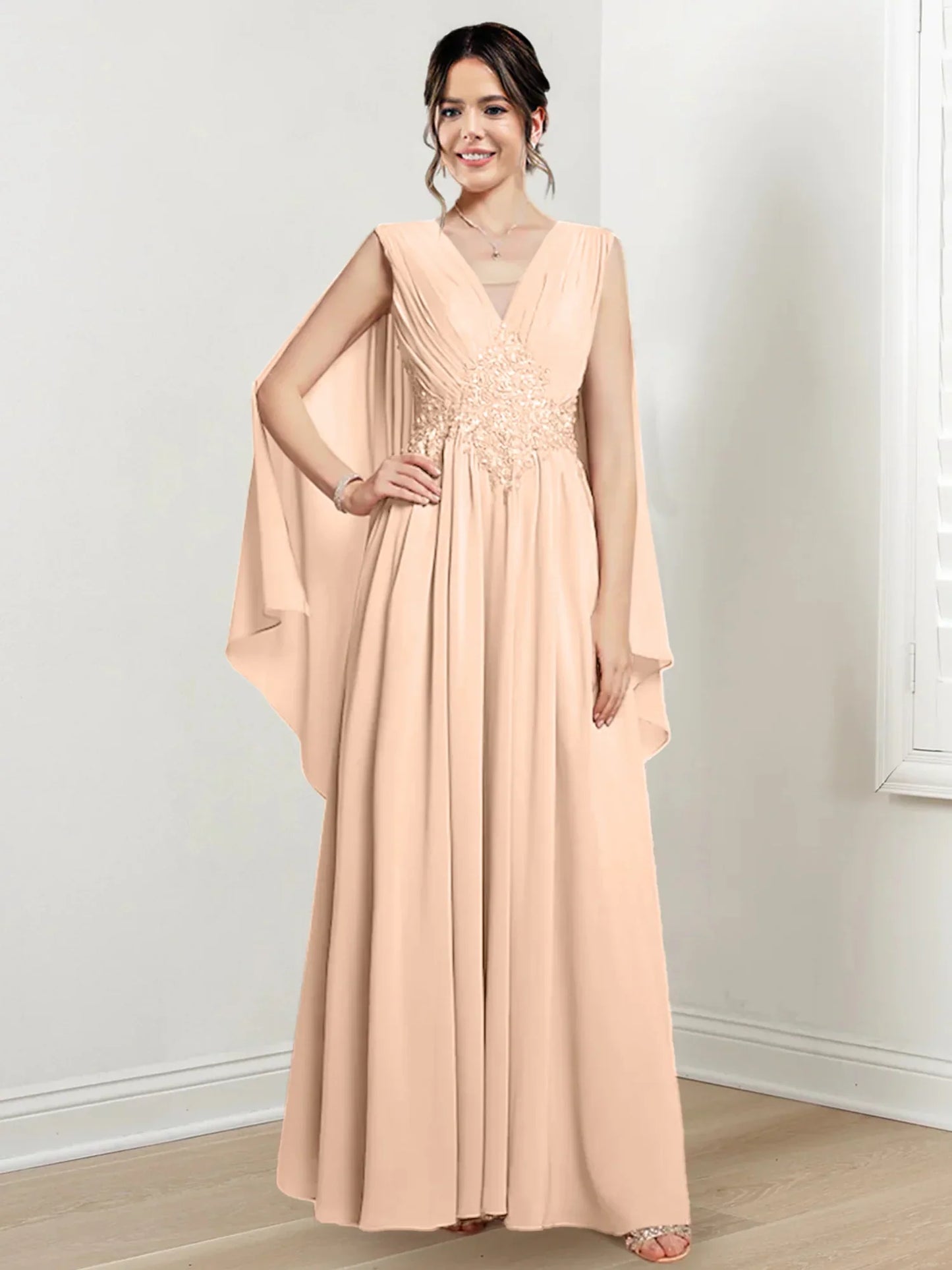 A-line/Princess V-neck to floor length mother of the bride dress