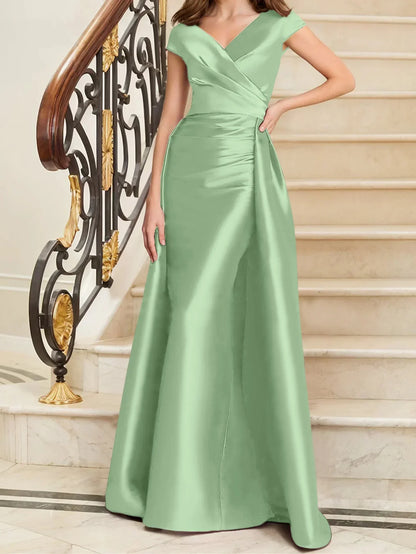 Tight fit/straight V-neck sleeveless satin mother of the bride dresses