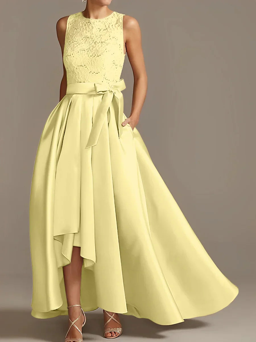 A-line/Princess collar sleeveless pleated lace mother of the bride dress