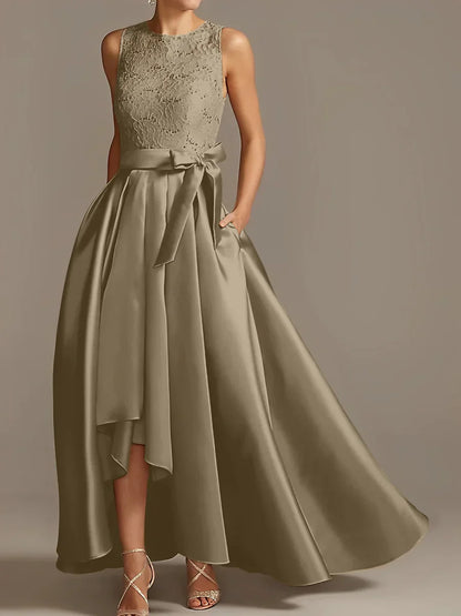 A-line/Princess collar sleeveless pleated lace mother of the bride dress