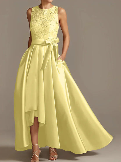 A-line/Princess collar sleeveless pleated lace mother of the bride dress
