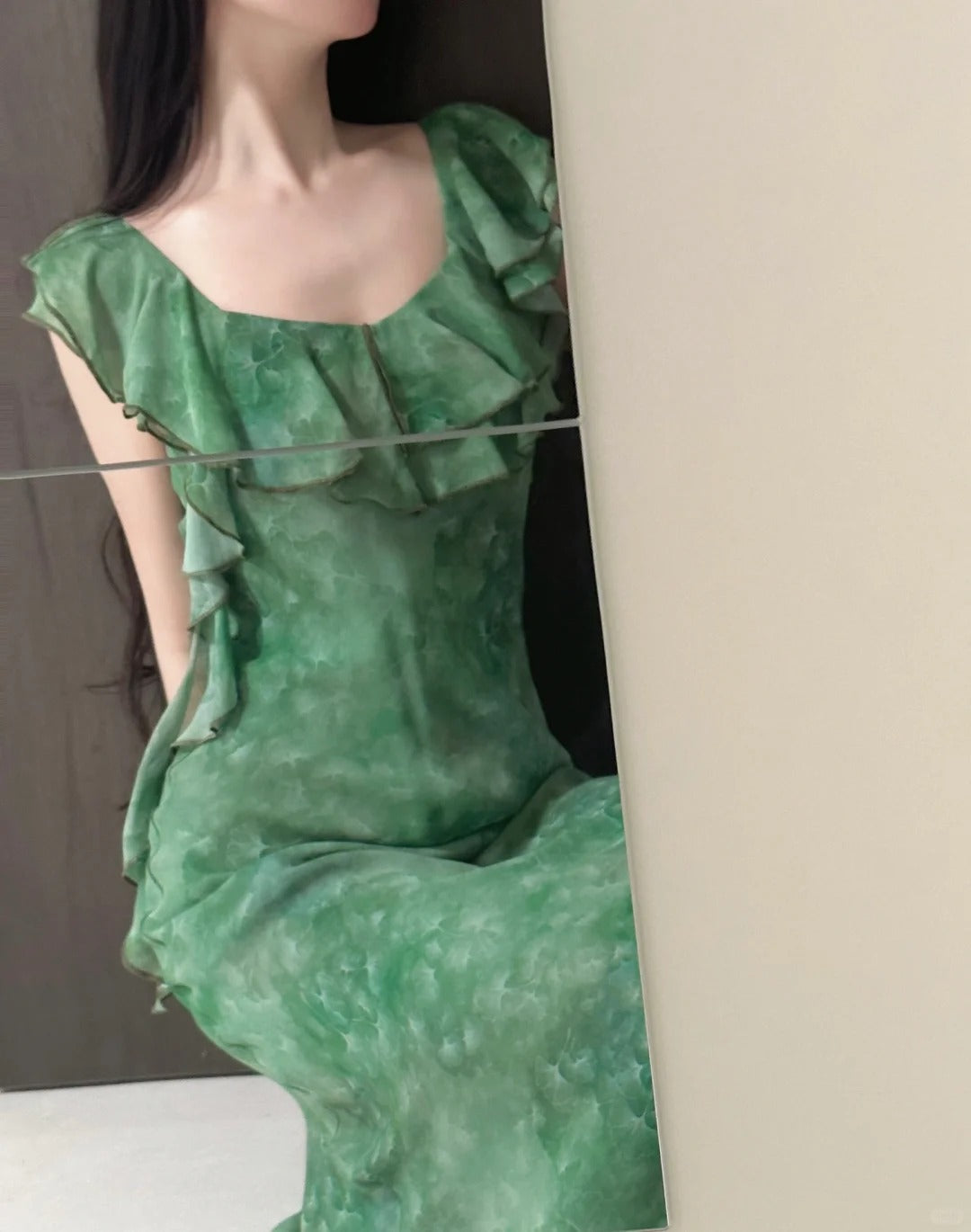 Elegant Dark Green Mermaid Ruffled Chiffon Long Prom Dress Evening Dress cc5273