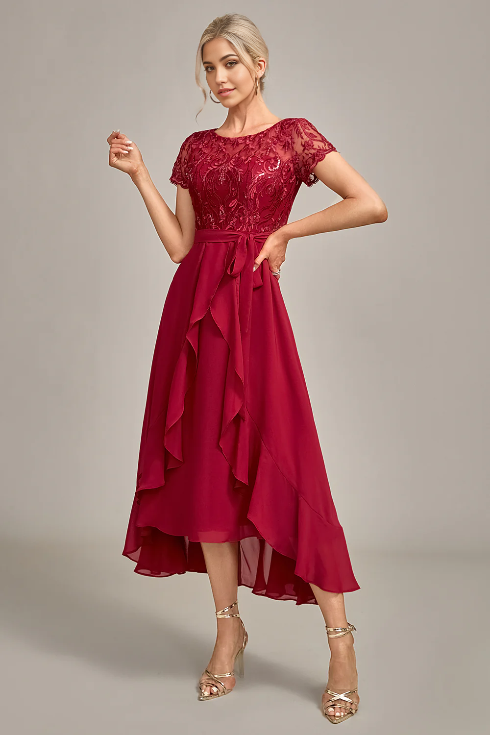 Sparkly Asymmetrical Sequin Mother of Bride Dress with Appliques