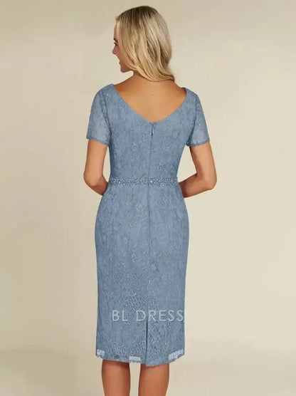 Sheath V-Neck Short Sleeves Short Lace Knee-Length Wedding Guest Dresses Mother of the Bride Dresse