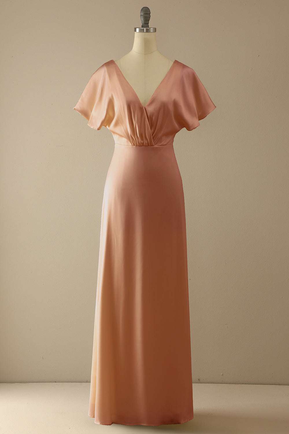 Elegant Champagne V-Neck Ruffled Bridesmaid Dress