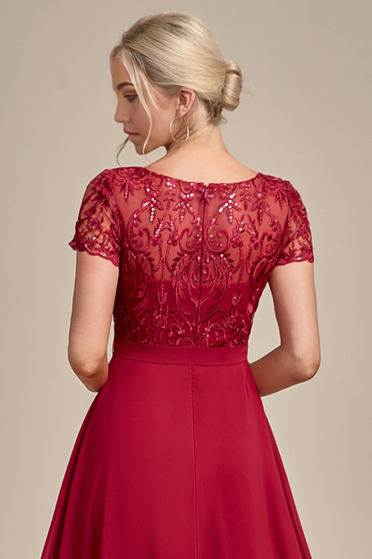 Sparkly Asymmetrical Sequin Mother of Bride Dress with Appliques