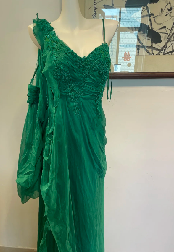 Elegant Green Deep V-Neck Chiffon Long Prom Dress Evening Dress cc5373