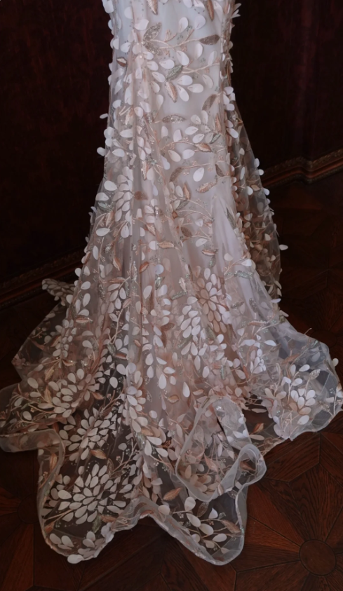 Sweet Pink Mermaid Sweetheart Neckline 3D Petal Tulle Long Prom Dress Evening Dress cc5375