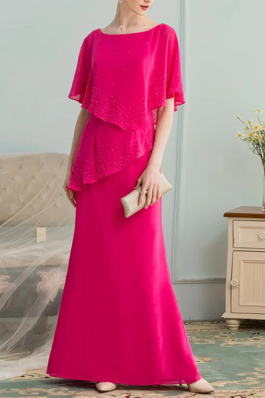A-line Long Chiffon Bridesmaid Dress Mother of the Bride Dresses With Beading