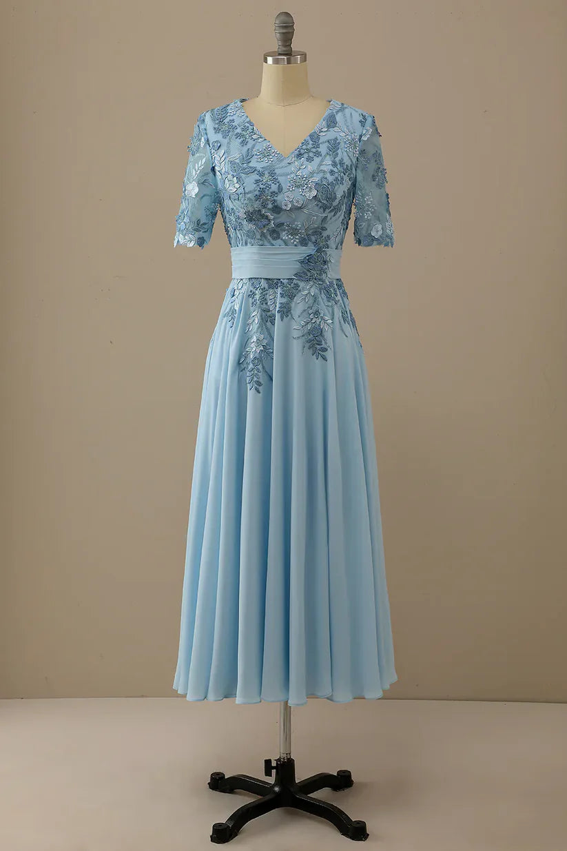 A-line V Neck Mother of Bride Dress with Appliques