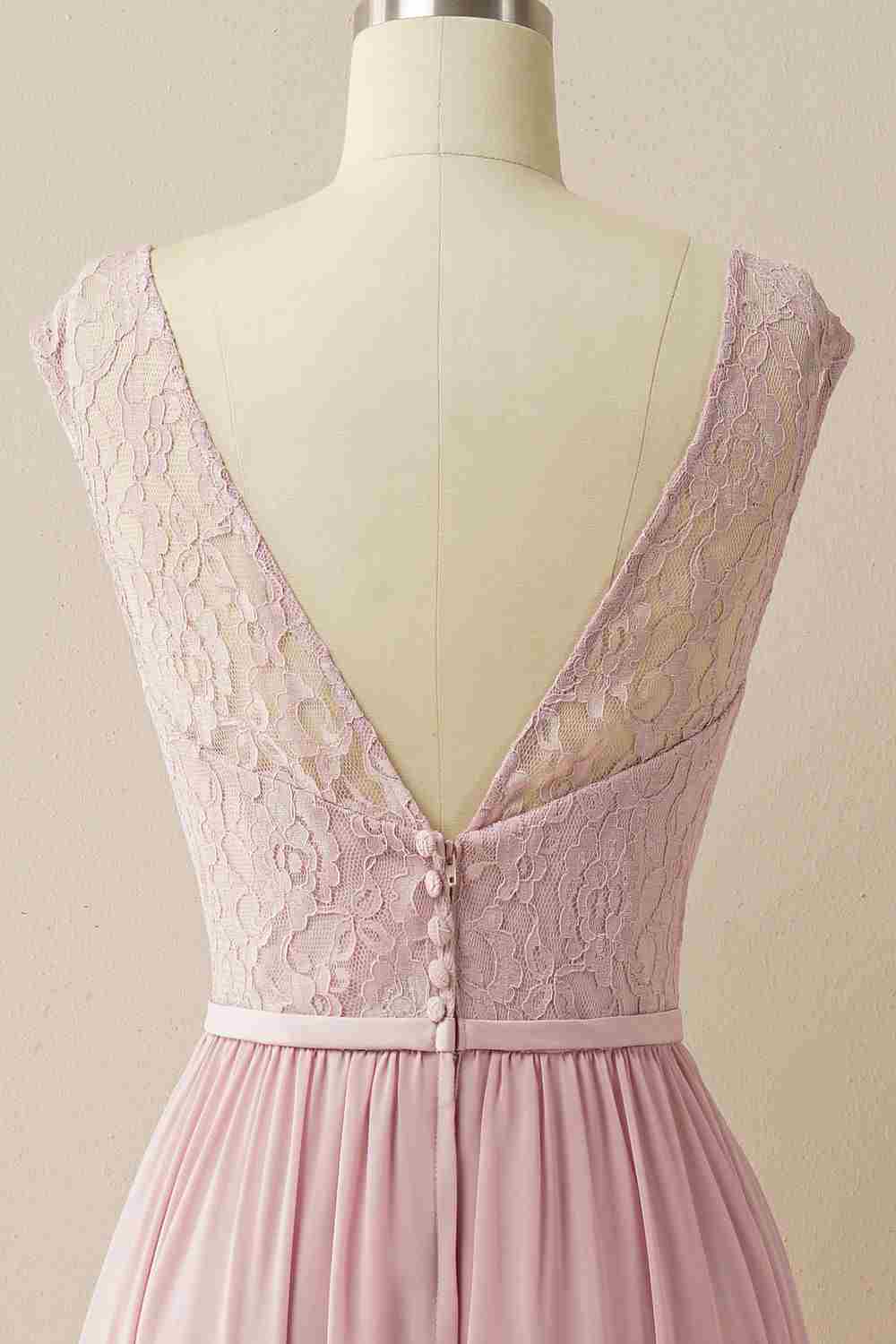 Blush Lace Sleeveless Backless Pleated Bridesmaid Dress