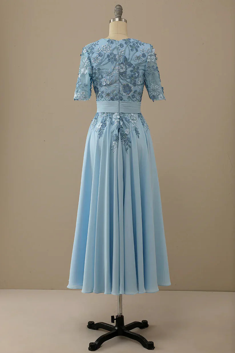A-line V Neck Mother of Bride Dress with Appliques