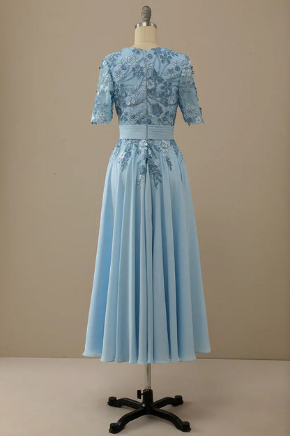 A-line V Neck Mother of Bride Dress with Appliques