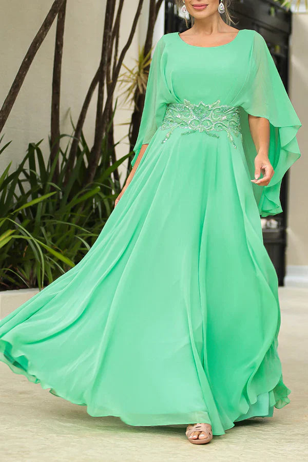 A-line waist bead chiffon elegant mother of the bride dress