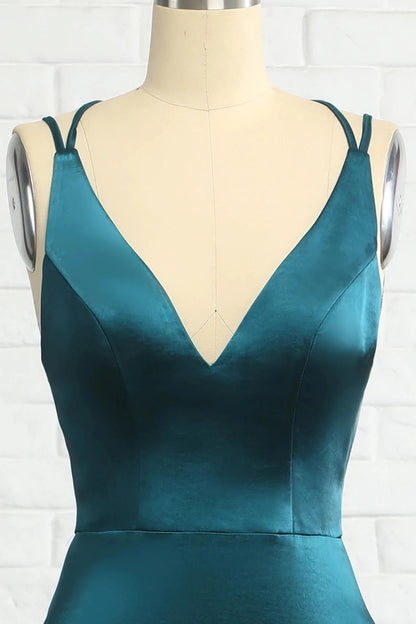 Elegant Teal Blue V-Neck Lace-Up Mermaid Bridesmaid Dress