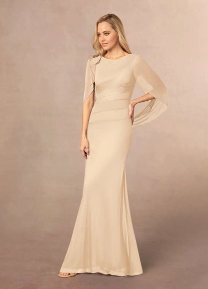 Mermaid Scoop Pleated Champagne formal dresses evening dress Mother of the Bride Dresses