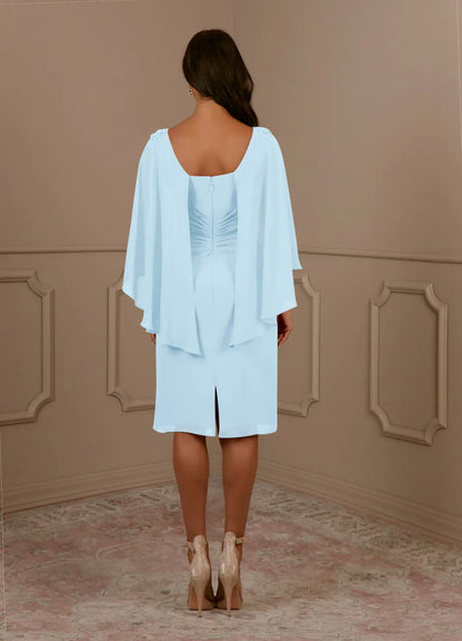 Sheath Scoop Pleated Chiffon Sky Blue formal dresses evening dress Mother of the Bride Dresses