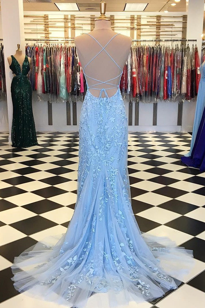 Red Floral Appliques Tulle Mermaid Long Formal Dress