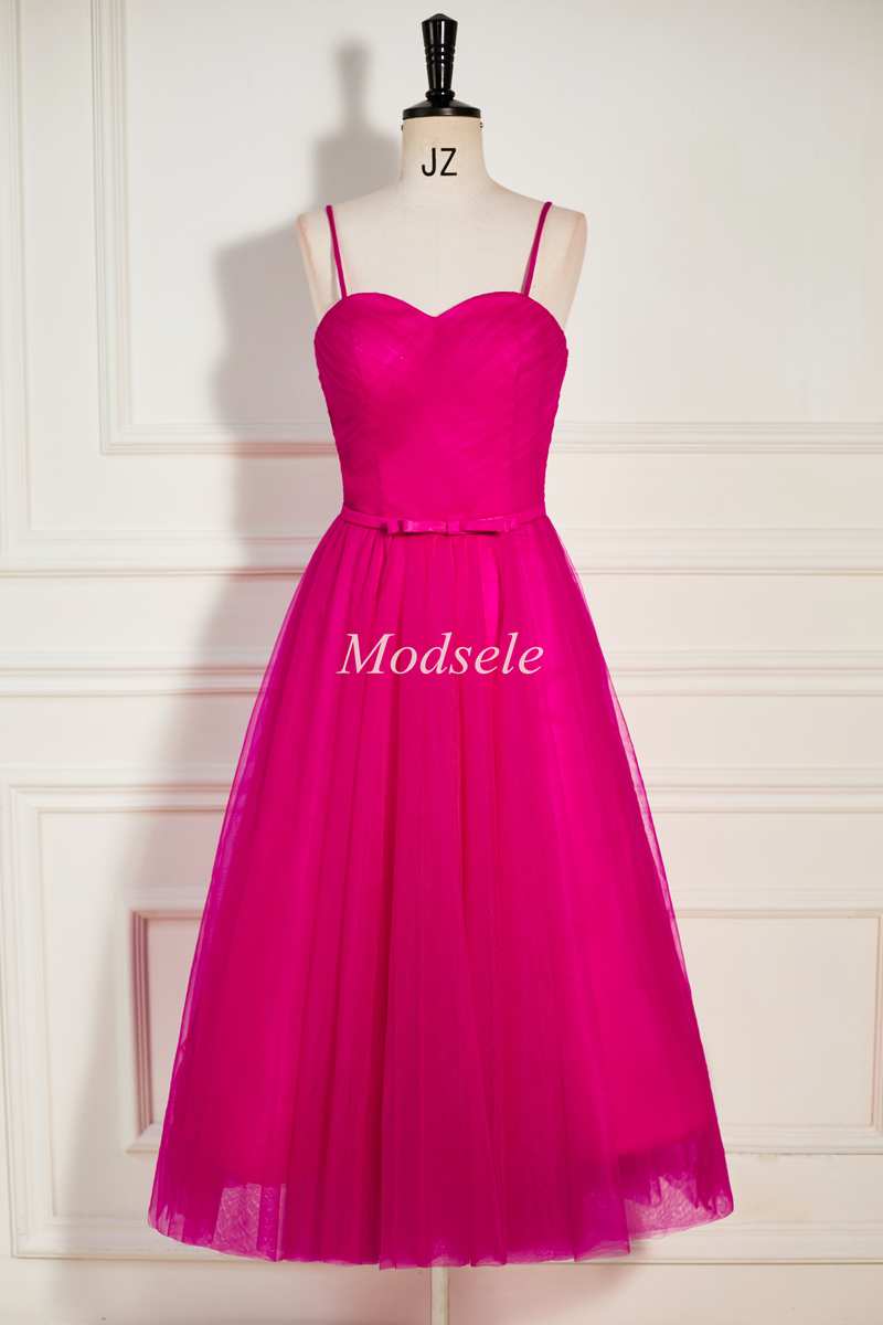 Magenta Sweetheart A-Line Long Dress with Spaghetti Straps