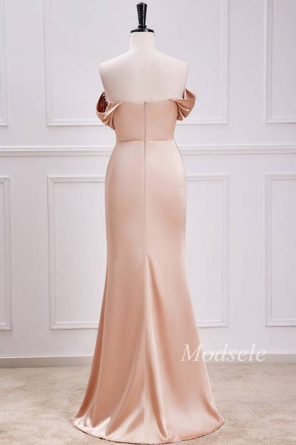 Champagne Off-the-Shoulder Mermaid Maxi Dress with Slit