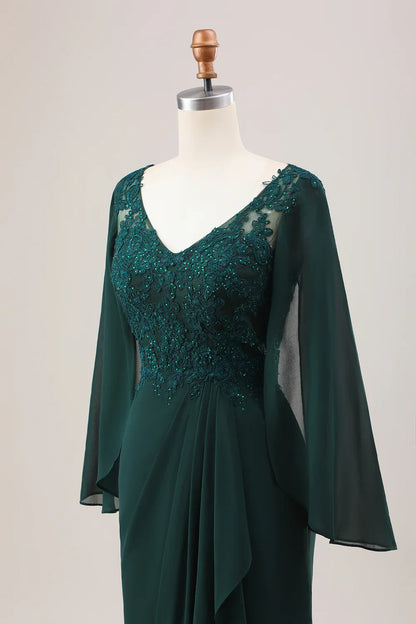 Mermaid Glitter Chiffon Long Sleeves Mother of Bride Dress