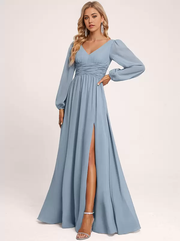 A-Line Floor-Length Zipper Chiffon formal dresses evening gown Bridesmaid Dress
