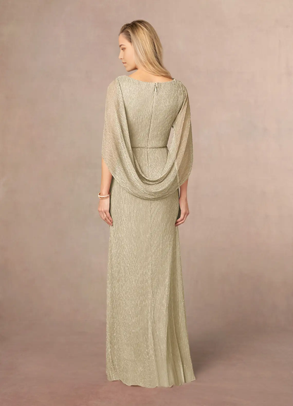 Sheath Pleated Cape Champagne Gold Mother of the Bride Dresses