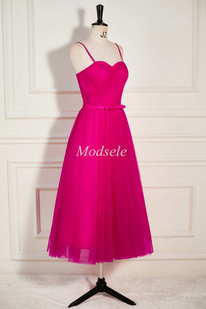 Magenta Sweetheart A-Line Long Dress with Spaghetti Straps
