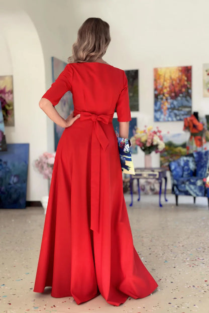 Jimiss - Short sleeved boat neck trumpet and floor length Prom dress