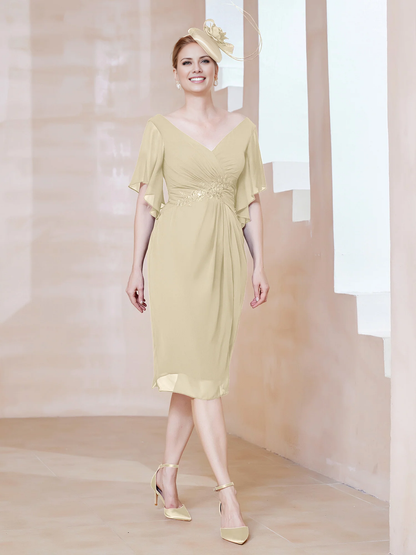 Floating sleeve V-neck sequin decal decoration for mother of the bride dress