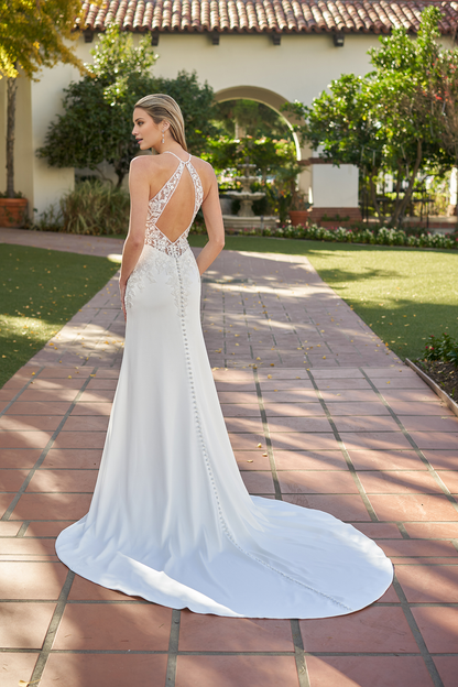 Embroidered lace tight corset with slim fit horn and floor length wedding dress